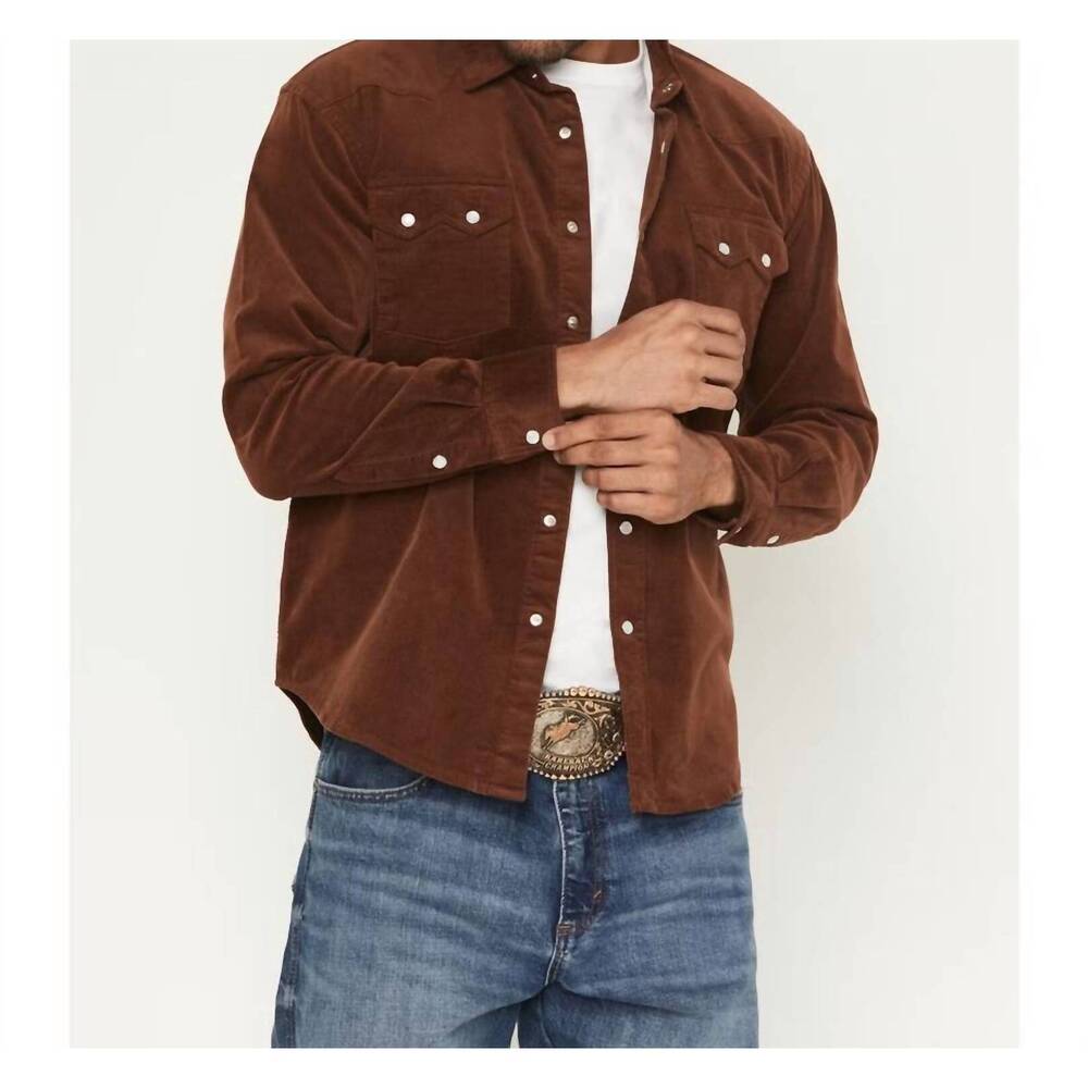 NEW ROCK & ROLL DENIM men's corduroy long sleeve snap western shirt in brown